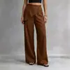 Novas calças casuais de design irregular estilo europeu e americano transfronteiriço, calças de perna larga do tiktok, calças femininas de cor sólida soltas de linho falso