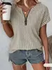 2025 Amazon Europeo y Americano Primavera y Verano Nueva Camiseta de Manga Corta con Cremallera de Color Puro para Mujer Top Holgado