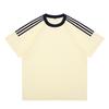 200g Camiseta da Moda de Marca com Ombro Caído e Listras Triplas Gola Redonda Tamanho Europeu Qualidade de Exportação Estampada Algodão Puro Uniforme Escolar Estilo Pai e Filho