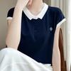Camiseta de Punto de Seda Helada de Manga Corta para Mujer 2025 Nueva Moda Pequeña Lel Reductora de Edad Talla Grande Top de Verano para Mujer
