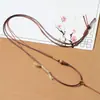 Novo Cordão Pingente Simples de Jacarandá Chinês Corda de Couro Encerado Trançada à Mão Corda de Colar Ajustável com Pingente de Jade