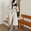 Estilo Hepburn retrô versão coreana novo casaco de cashmere dupla face outono e inverno casaco longo de lã lapela cachecol fitas