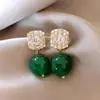 Pendientes Cuadrados de Zirconia con Piedra Natural Verde Pendientes Elegantes de Celebridad de Internet Pendientes de Lujo Ligero de Ónice Verde Vintage para Mujer