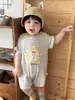Mono Rayado Estilo Coreano para Niños Moda Infantil Estampado de Dibujos Animados Manga Corta Exterior Body Triangular Ropa de Bebé