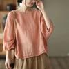 Blusa de Algodón y Lino de Manga Tres Cuartos Estilo Europeo Nueva Primavera Verano Versátil Holgada Cubre Vientre Talla Grande Tendencia para Mujer