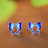 Pendientes elegantes de mariposa esmaltada de estilo nacional artístico en plata S925 con ágata, de King of the Golden Deer para mujer
