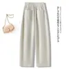 Pantalones Deportivos Blancos Estilo Americano con Cuchillo Curvo para Mujer Estilo Nuevo de Principios de Otoño Holgados con Caída Pantalones para Caminar Casuales de Pierna Ancha Pantalones Banana