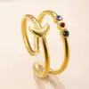 Joias de Aço Inoxidável Mais Vendidas no Exterior, Anel Aberto Moderno e de Alto Padrão Banhado a Ouro 18K, Prensado a Óleo Incrustado com Diamantes Coloridos, Anel de Aço Titânio