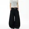 Calça Ocidental Retrô Americana de Cintura Inclinada com Duas Pregas e Perna Larga Corte Tesoura para Homens e Mulheres Senso de Design Solta Casual para o Dia a Dia Calça com Caimento