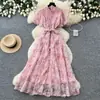 Vestido de encaje con lentejuelas de comercio exterior para mujer, vestido de línea A de cintura alta para verano 2026, vestido largo elegante y con estilo para fiestas
