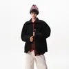 Sudadera de Capa de Aire Simple de Color Puro con Cuello Solapa de 360g para Hombres y Mujeres Otoño Hombrera Corta Cuadrada Cárdigan Chaqueta de Pareja de Moda