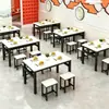 Juego de mesa y sillas para comedor de snack bar, mesa rectangular para restaurante de comida rápida comercial, tienda de fideos, cafetería, mesa y sillas de comedor simples de hierro forjado