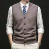 100% lã australiana 365g masculino espessado clássico xadrez bolso real malha colete cardigã vestuário masculino atacado