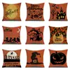 Funda de almohada de lino para Halloween, funda de cojín para reposacabezas impresa