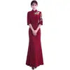 Mejorado vestido cheongsam bordado, corte ajustado, diseño largo, único y elegante, nuevo vestido de mujer estilo chino