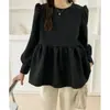 Coreano Transfronteiriço Estilo Japonês Feminino Manga Longa Versão Coreana Gola Redonda Pulôver Doce Primavera e Outono Cor Sólida Saia Curta Camiseta Top