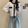 Exportação real tiro plus size japonês e coreano contraste cor malha cardigan feminino outono e inverno novo all-match gola redonda maré cor suéter maré