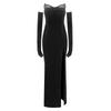 Em Estoque Vestido de Noite Veludo Tomara-que-caia Retrô, Vestido Longo Elástico Slim-Fit com Fenda, Vestido de Apresentador para Reunião Anual.