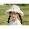 Sombrero de Paja para Niña con Flores, Estilo Dulce y Lindo, Sombrero de Sol para Niñas de Primavera y Verano, Sombrero de Pescador de Ala Ancha con Encaje de Princesa para Bebé