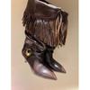 2025 nuevo comercio exterior correa de borlas de terciopelo de vaca esmerilado tacón fino tacón bajo hebilla metálica tacón de gato botas para mujer talla grande