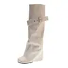 Botas de Mujer Chuyuji con Tacón Grueso que Aumentan la Altura y Pierna Ancha 2026 Otoño Nuevas Botas de Jinete con Punta Redonda y Hebilla Botas Largas Hasta la Rodilla