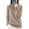 Tricô Cruzado Outono Inverno Feminino Exquisito Suéter com Strass Hot-Fix Solto Emagrecedor Gola Meia-Alta Manga Longa Versátil Camada Base Roupa Íntima Quente