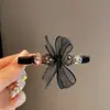 Presilha de Cabelo Preta Versátil com Laço de Rede, Elegante Presilha Jacaré para a Parte de Trás da Cabeça, Grampo de Cabelo com Strass, Acessório de Cabelo com Presilha Lateral de Rede