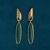 Pendientes Colgantes Esmeralda Vintage de Qingdao Pendientes Artísticos Retro de Nicho Pendientes de Botón Versátiles de Moda Sensación de Lujo Ligero de Alta Gama