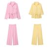 Exportação Transfronteiriça Roupas Femininas Verão 2025 Estilo Europeu e Americano Camisa de Manga Longa com Lapela Solta + Conjunto de Calças de Pernas Largas para Mulheres K526062