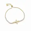 Pulseira Minimalista Estilo Francês com Cruz de Zircônia de Puxar, Brincos de Luxo Leve de Alta Qualidade, Joias de Mão Personalizadas da Moda e Exquisite para Mulheres