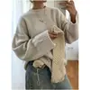 Suéter de Tricô da Moda Feminino AliExpress Wish Primavera/Outono, Estilo Europeu e Americano, Gola Redonda, Manga Longa, Cor Sólida Versátil, Caimento Solto, Atacado