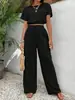 Conjunto de dos piezas de moda y elegante para mujer, camiseta lisa de cuello redondo y pantalones rectos ajustados a la cintura, nuevo estilo de comercio exterior transfronterizo europeo y americano 2026