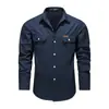 Camisa de Manga Longa para Trabalho Masculina Primavera Outono Casual ao Ar Livre Gola Lapela Cor Sólida Secagem Rápida Camisa Fina Tamanho Grande Jaqueta