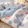 Juego de Cuatro Piezas de Algodón Puro Cepillado Fresco y Sencillo Grado A Materno e Infantil, Sábana Amigable con la Piel, Funda de Edredón de Algodón Lavado, Juego de Tres Piezas para Dormitorio Estudiantil
