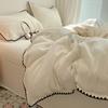 Ins Pequeño Fresco Algodón Puro Doble Capa Gasa Arrugada Juego de Cuatro Piezas Gasa de Algodón Puro Algodón Puro Amigable con la Piel Cama Sábanas de Cama Juego de Tres Piezas para Dormitorio
