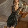 Pijama Sexy de Encaje con Tirantes y Escote Profundo Sentido Avanzado Deseo Puro Camisón de Seda para Casa Verano Delgado Ropa Interior Sexy