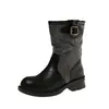 Nuevas Botas Martin Color Block Estilo Vintage 2026 para Mujer, Botas Vaqueras Western de Tacón Grueso a Media Pantorrilla, Botas Cortas Versátiles de Suela Gruesa, Modernas y Geniales