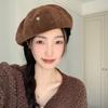 Golpea la cara pequeño ~ nuevo gorro de ante otoño e invierno mujer coreano ins todo partido temperamento moda retro sombrero octogonal