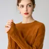 Top Básico de Punto Trenzado 100% Cachemir con Cuello Redondo Casual de Color Sólido para Temperamento, Viajes al Trabajo, Calidez