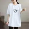 Camiseta Nova Estilo 2026 de Comprimento Médio para Mulheres, Manga Curta, Verão, Caimento Solto, Tamanho Grande, Valoriza a Silhueta, Blusa que Esconde a Barriga 100kg