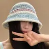 2025 Nuevo Sombrero de Pescador Tejido para Viajes de Primavera y Verano para Mujer, Sombrero de Cubo Delgado Transpirable para Mostrar la Cara, Cubre Cara Pequeña, Sombrero de Cubo
