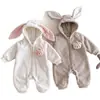 Enterizo Suave Lindo de Conejo para Bebé Infantil Ropa para Bebés Niños Otoño Invierno Caliente de Manga Larga Body Aterciopelado Espeso con Capucha