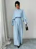 Ropa Europea y Americana Transfronteriza para Mujer Primavera y Otoño 2025 Mono Elegante para Mujer de Cintura Marcada Color Sólido de Manga Larga con Cuello Redondo de Pierna Ancha