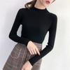 Suéter Feminino Novo Primavera e Outono Gola Alta Meia Manga Slim Fit Manga Longa Versátil Elegante Malha