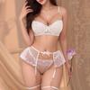 Lencería Sexy para Mujer con Tirantes y Cadenas, Puro Deseo Chica Caliente Bordado de Encaje Hueco Falda Ultra Corta, Lencería Erótica Delgada 9061