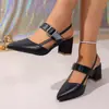 Sandálias femininas de salto alto vazadas, comércio exterior, bico fechado, bico fino, fivela de tira, estilo romano, tamanho 44, costas abertas, salto grosso