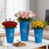 Cubo Azul para Arreglos Florales Secos y Frescos, Jarrón de Hierro Alto Grande con Mango de Madera, Cubo de Flores Profundo de Pie