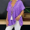 Verano Europeo y Americano Amazon Manga Corta Casual Moda 2024 Nuevo Cuello en V Jersey Lentejuelas Top Camiseta Suelta para Mujer