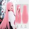 Cosplay personaje anime rol peluca europea y americana 80cm largo flequillo cabello largo liso fibra química estilo anime igual