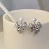 Borboleta Dourada Espiga de Trigo Escovada Brilhantes Brincos de Pérola Pingente Ornamentos de Orelha Madrepérola Laço Único Zircônia Pingentes de Orelha Ornamentos de Orelha